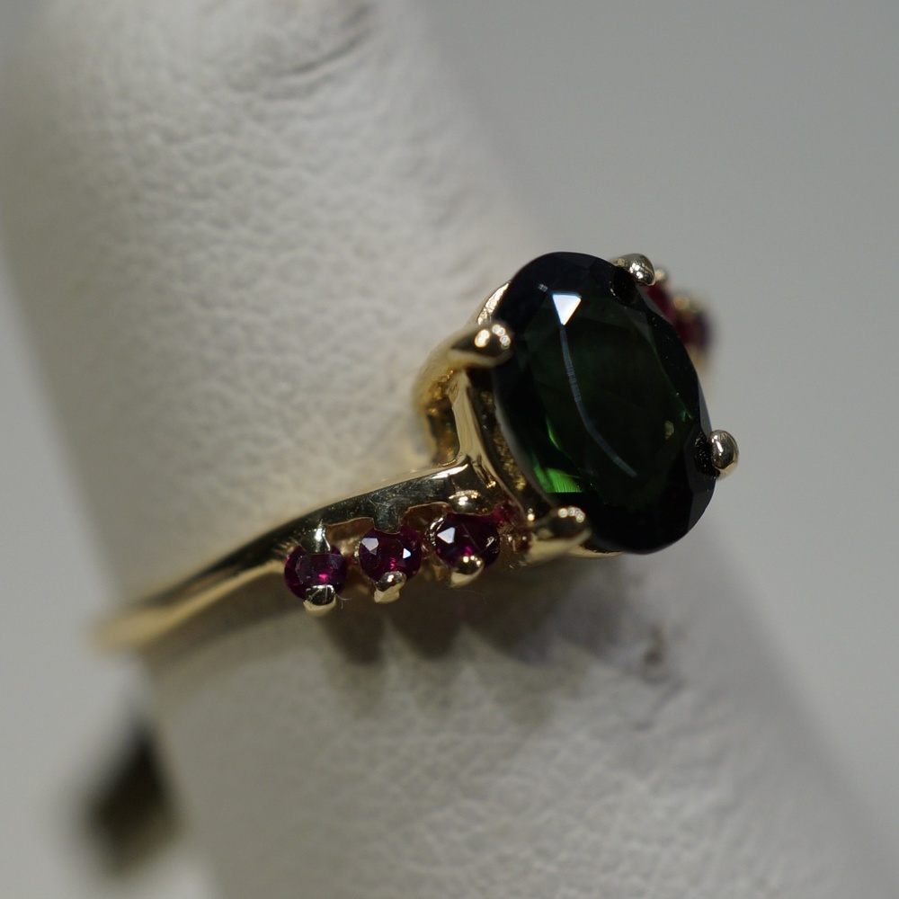 14KY Gold Genuine Tourmaline & Ruby Ring - Picture 3 of 7